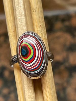 Gorgeous Fordite Agate 925 Solid Sterling Silver Ring Size 8 - Natural Rocks by Kala