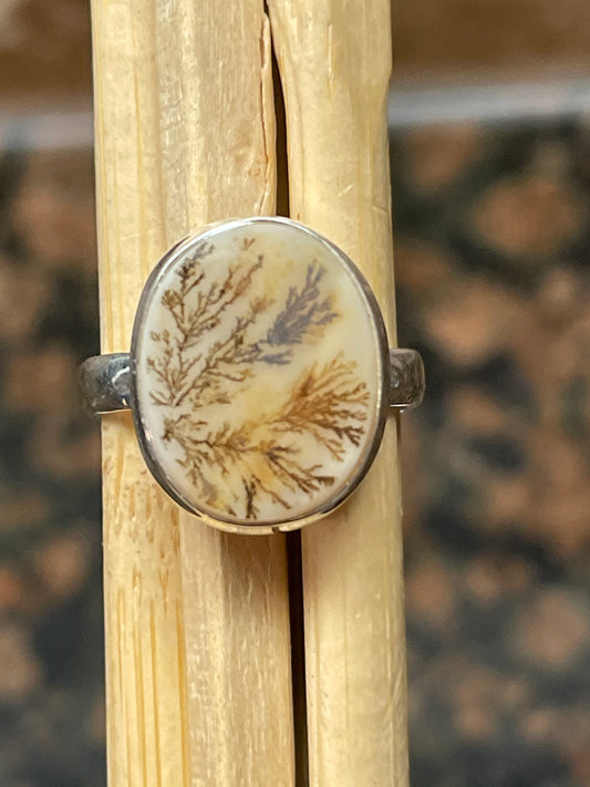Genuine Georgian Scenic Dendritic Agate 925 Sterling Silver Ring Size 7.75 - Natural Rocks by Kala
