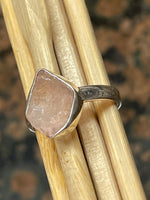 Natural Raw Pink Rose Quartz 925 Soild Sterling Silver Ring Size 9 - Natural Rocks by Kala