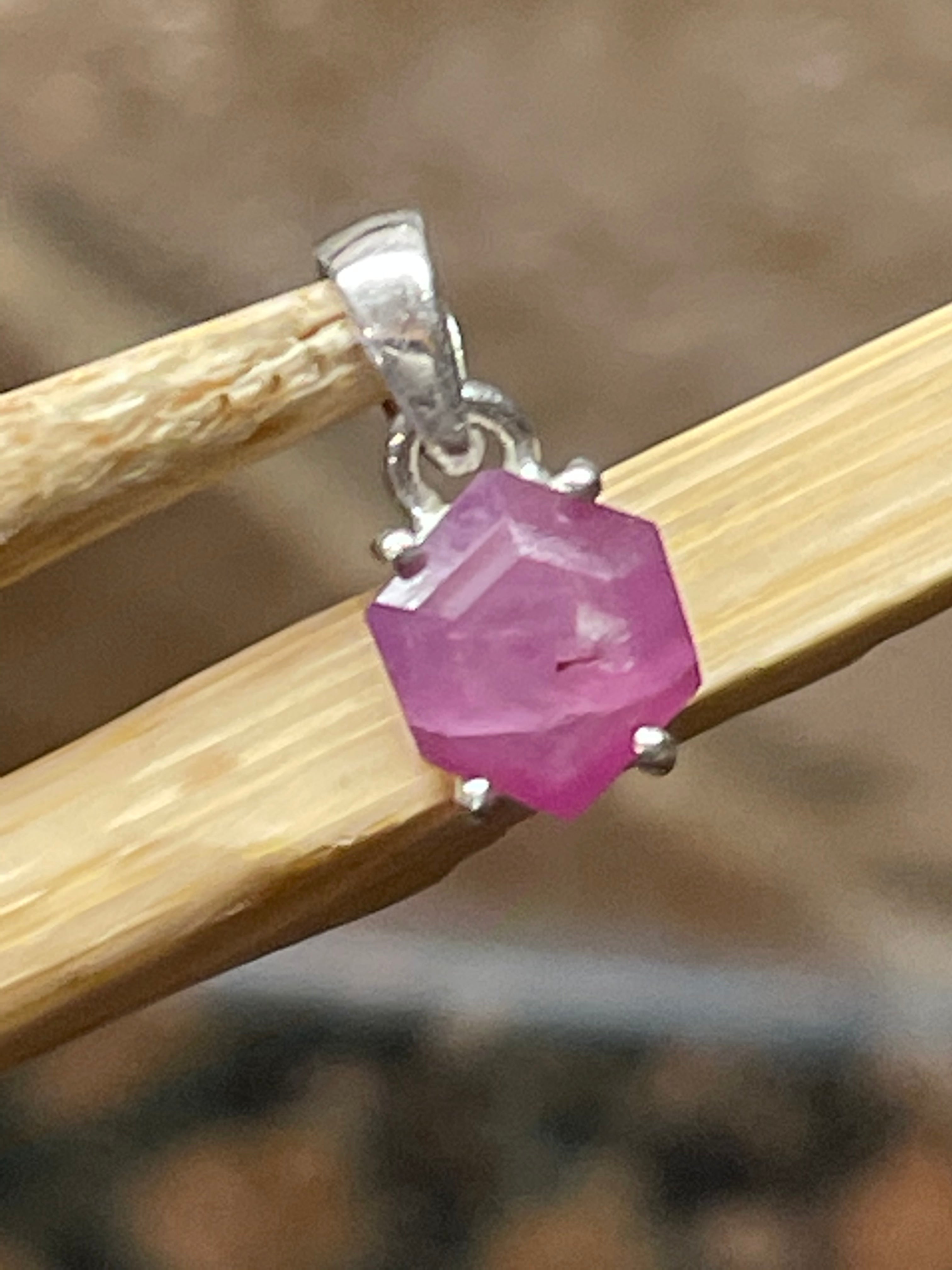 Natural Ruby 925 Solid Sterling Silver Pendant 15mm - Natural Rocks by Kala