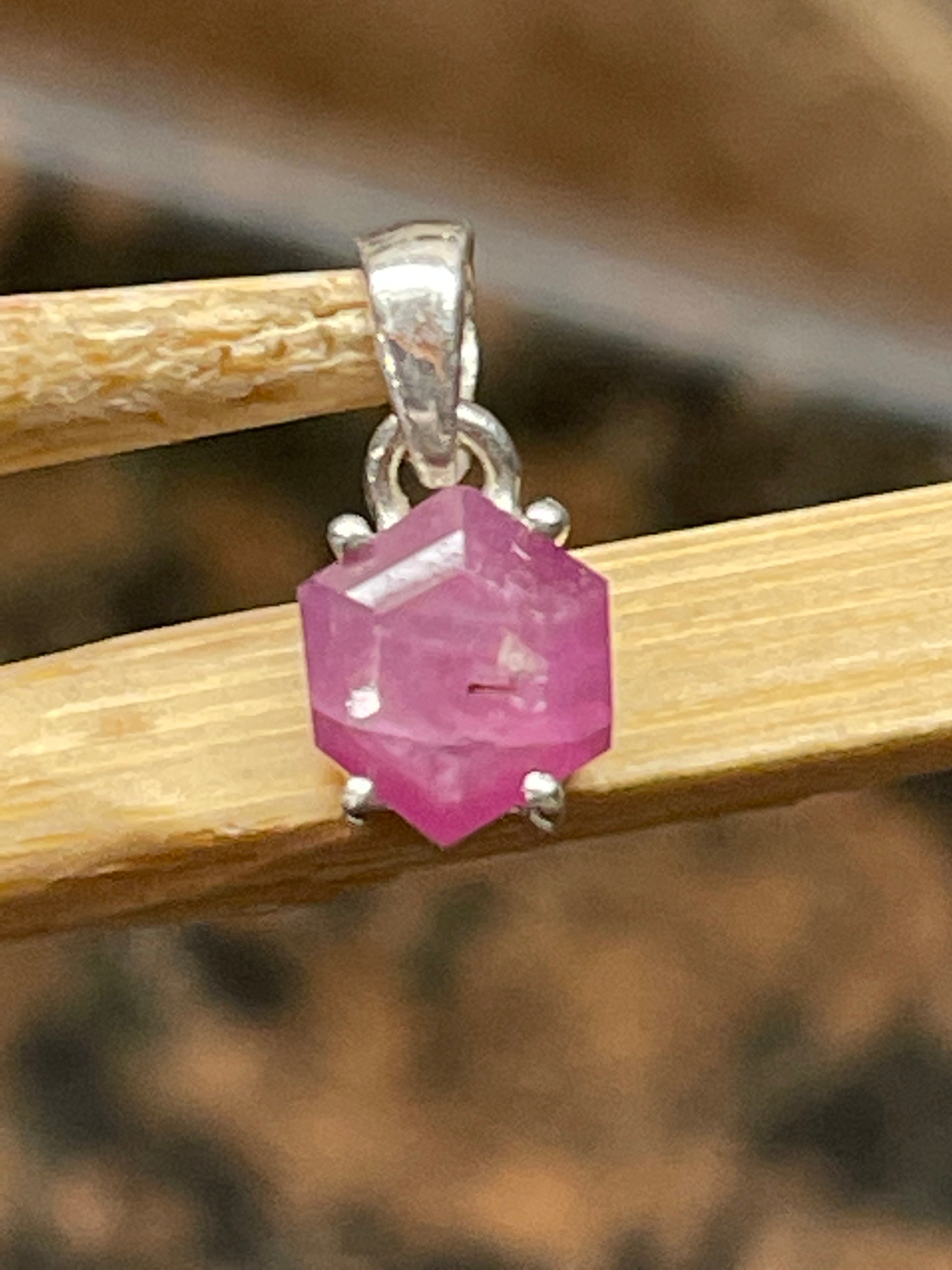 Natural Ruby 925 Solid Sterling Silver Pendant 15mm - Natural Rocks by Kala