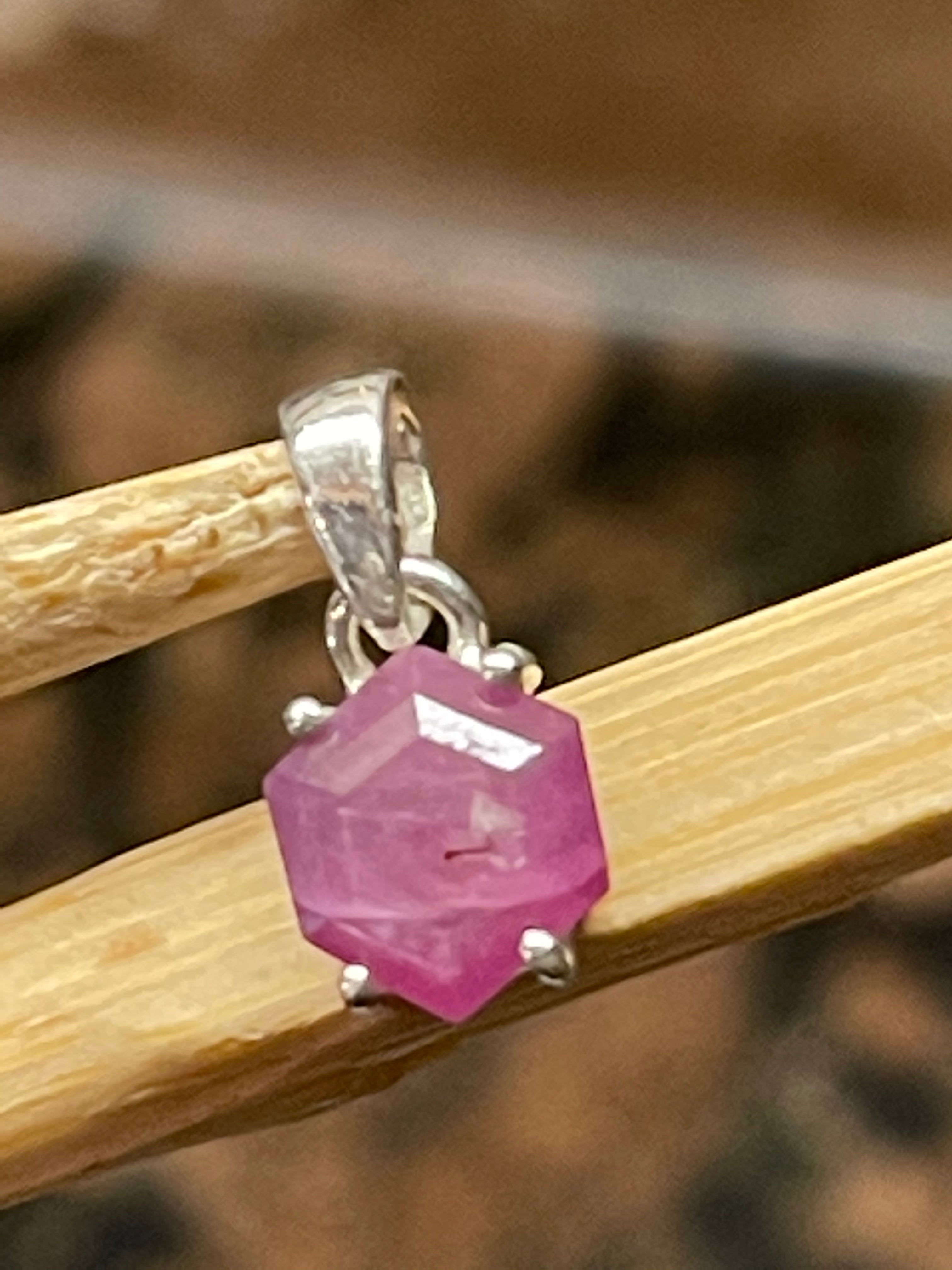 Natural Ruby 925 Solid Sterling Silver Pendant 15mm - Natural Rocks by Kala