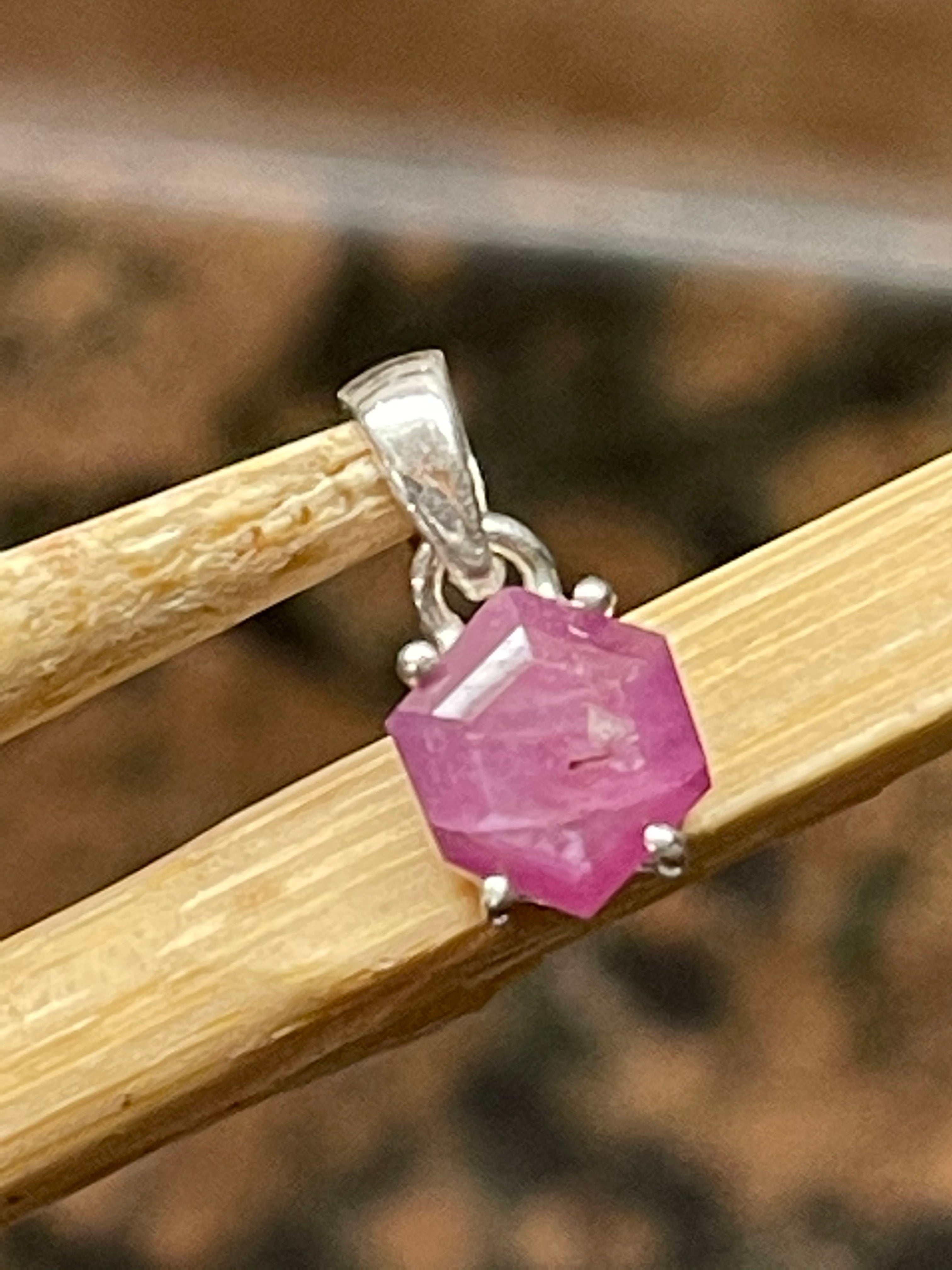 Natural Ruby 925 Solid Sterling Silver Pendant 15mm - Natural Rocks by Kala