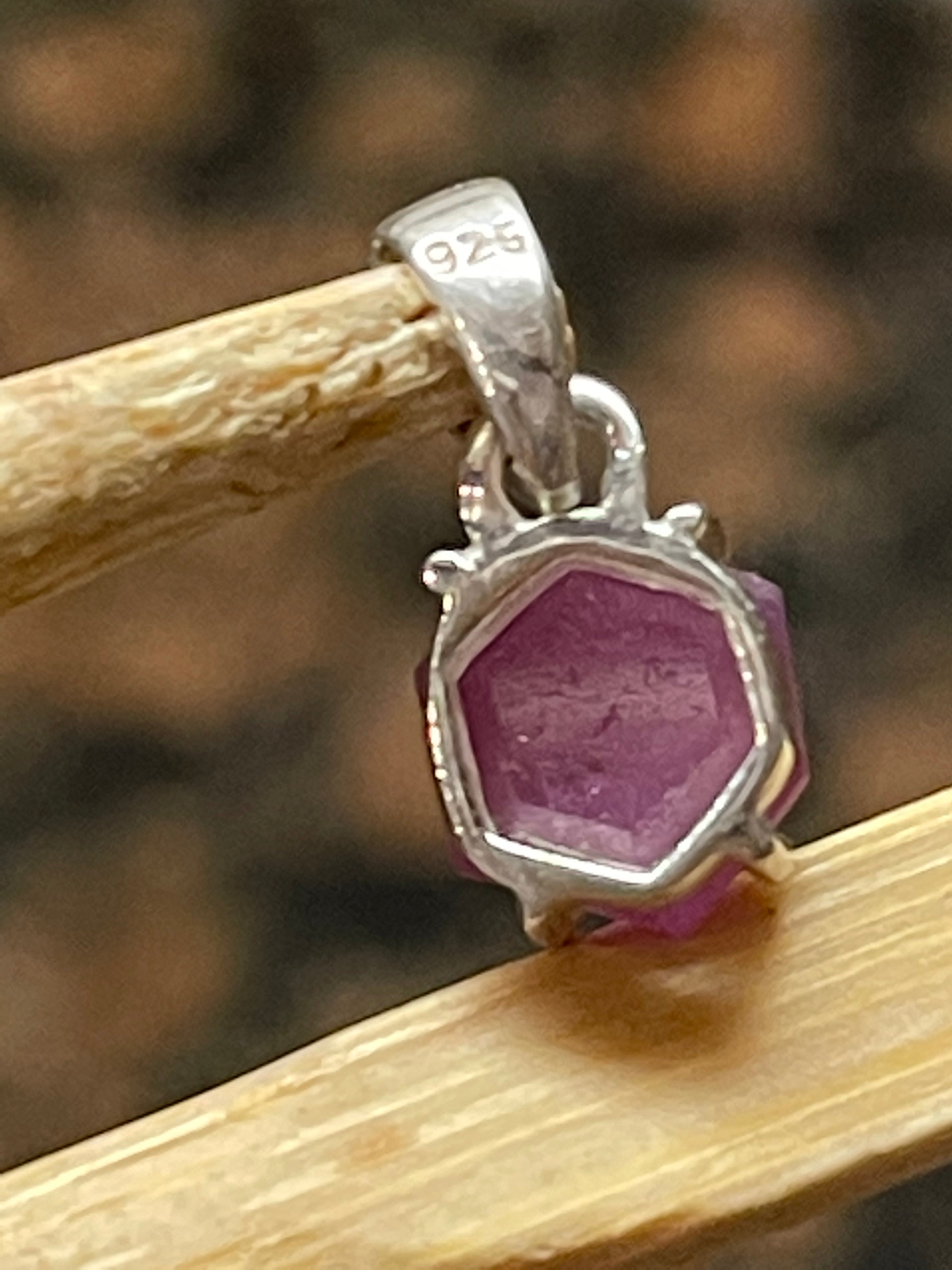 Natural Ruby 925 Solid Sterling Silver Pendant 15mm - Natural Rocks by Kala