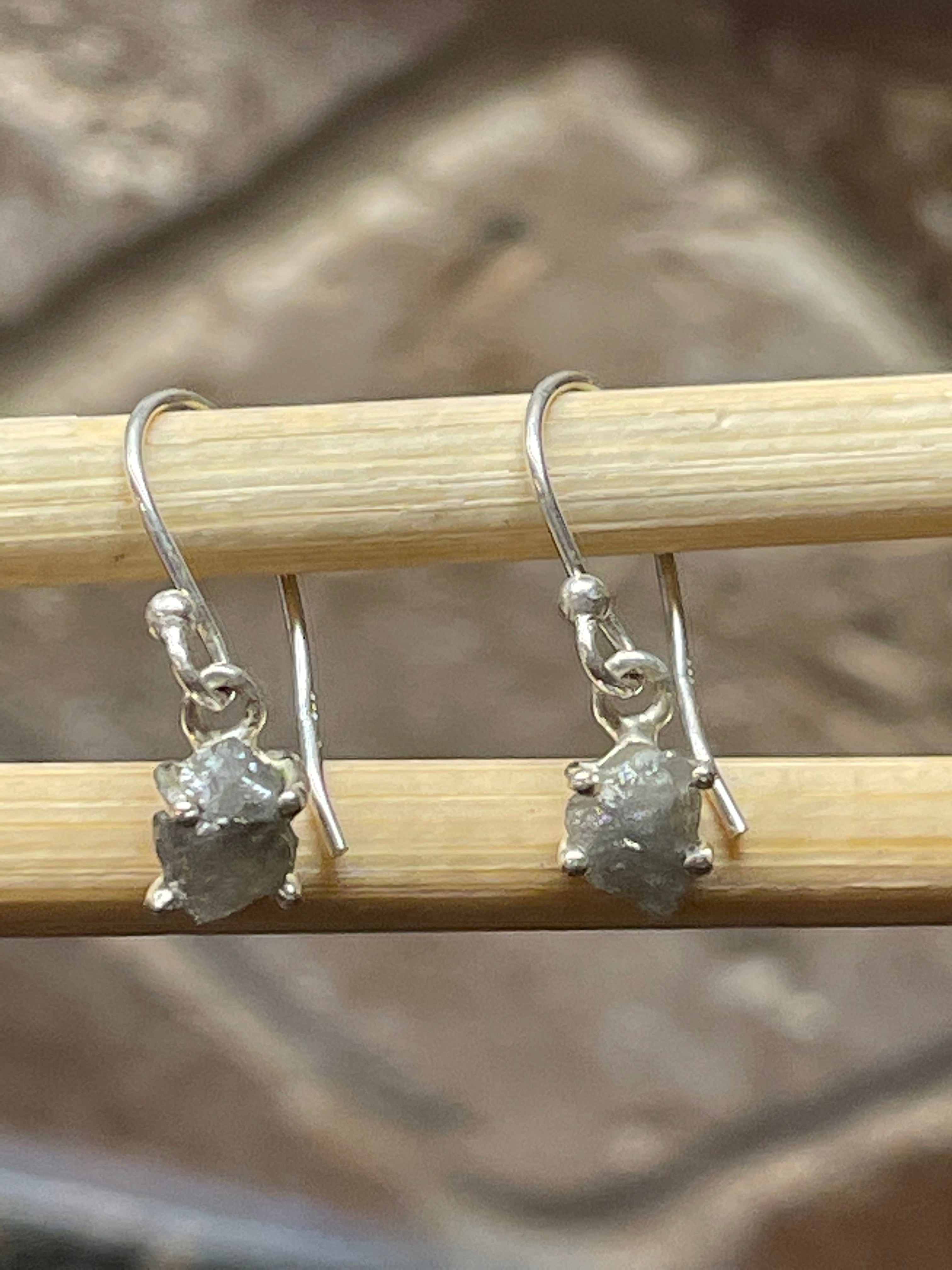 Natural Raw Diamond 925 Solid Sterling Silver Earrings 25mm - Natural Rocks by Kala