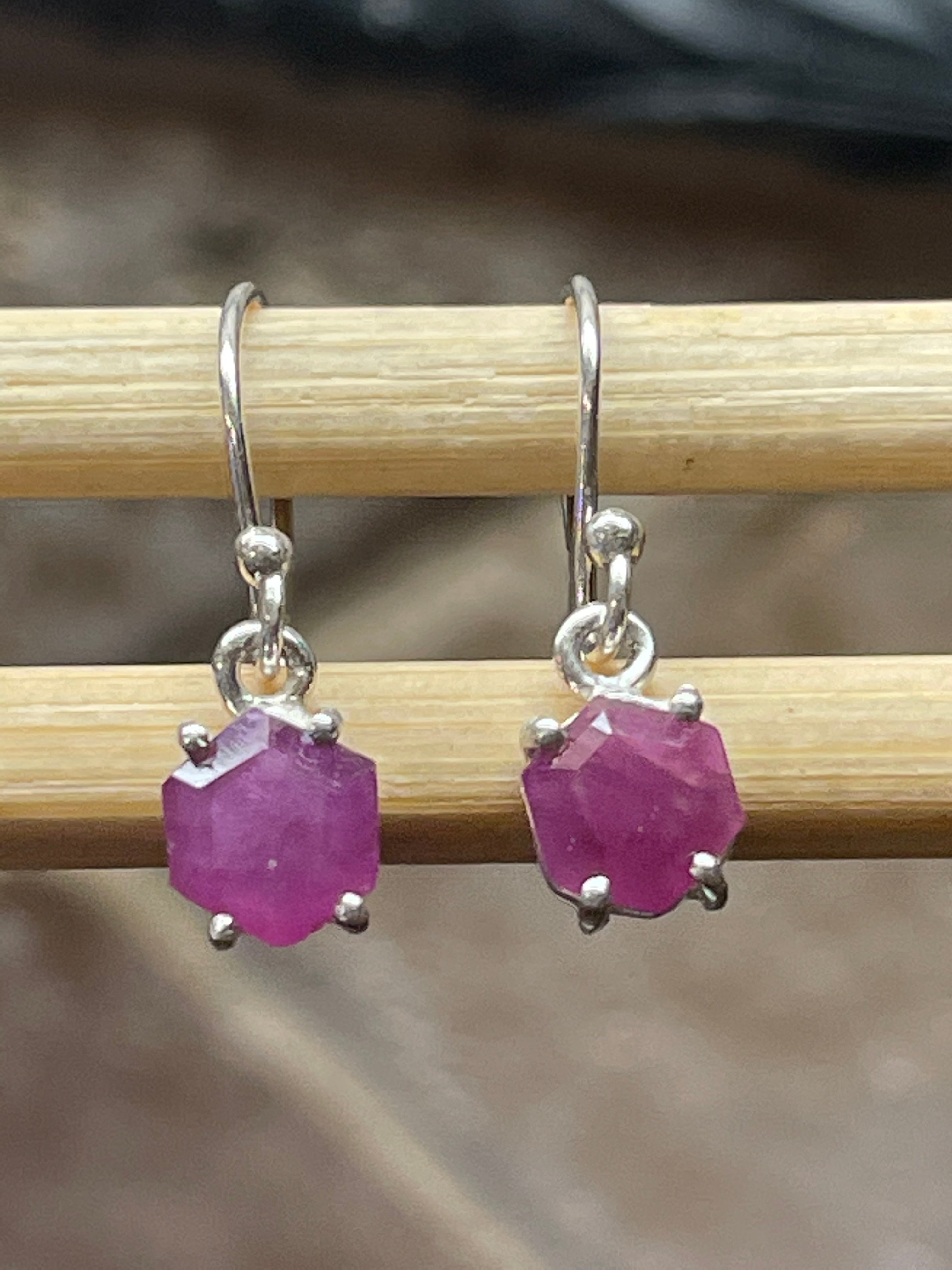 Natural Ruby 925 Solid Sterling Silver Earrings 20mm - Natural Rocks by Kala