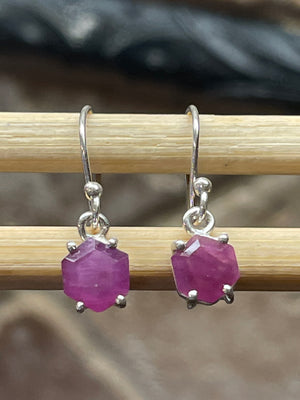 Natural Ruby 925 Solid Sterling Silver Earrings 20mm - Natural Rocks by Kala