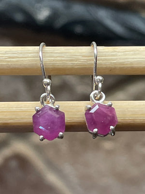 Natural Ruby 925 Solid Sterling Silver Earrings 20mm - Natural Rocks by Kala