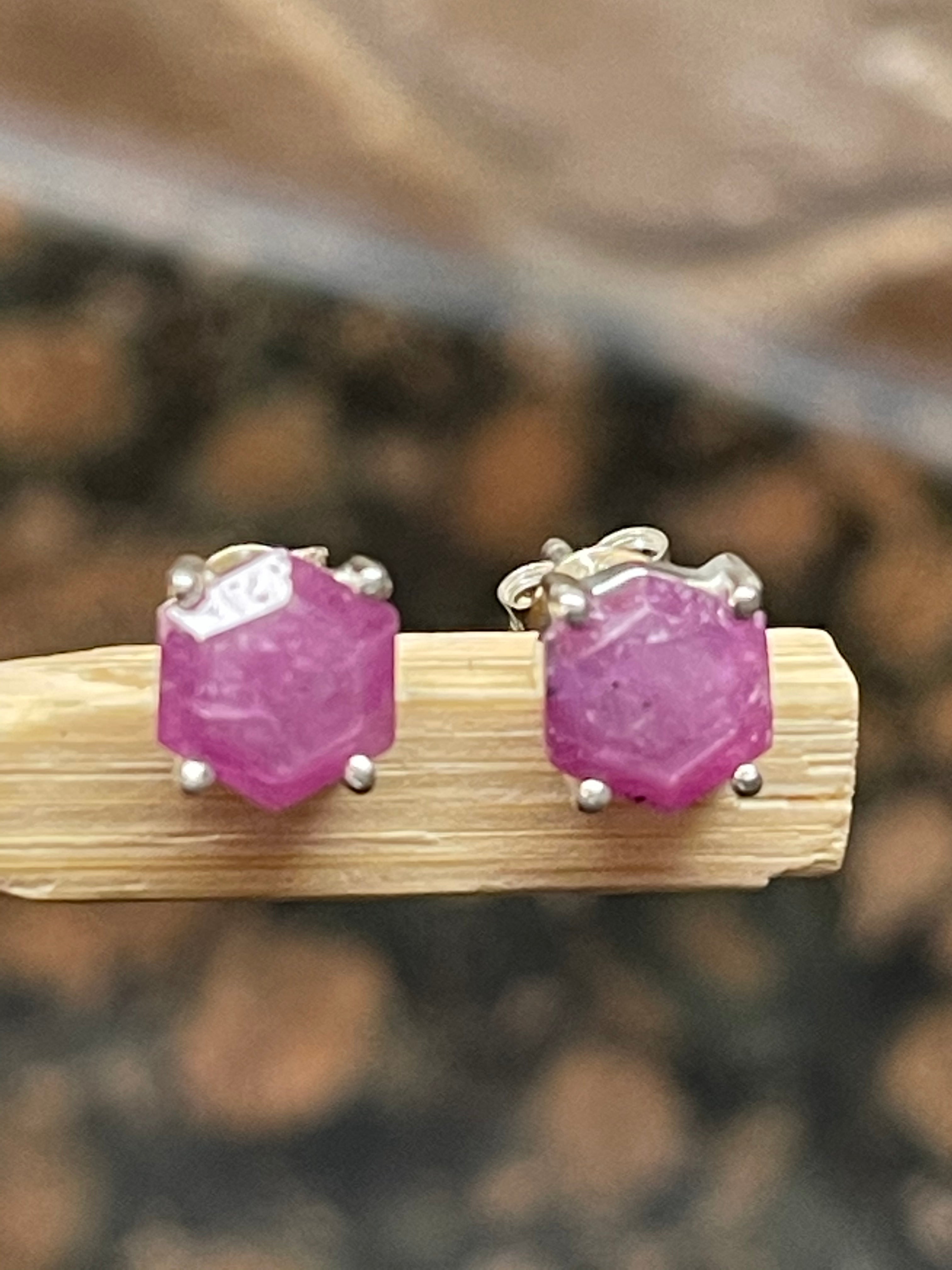 Natural Ruby 925 Solid Sterling Silver Earrings 6mm - Natural Rocks by Kala