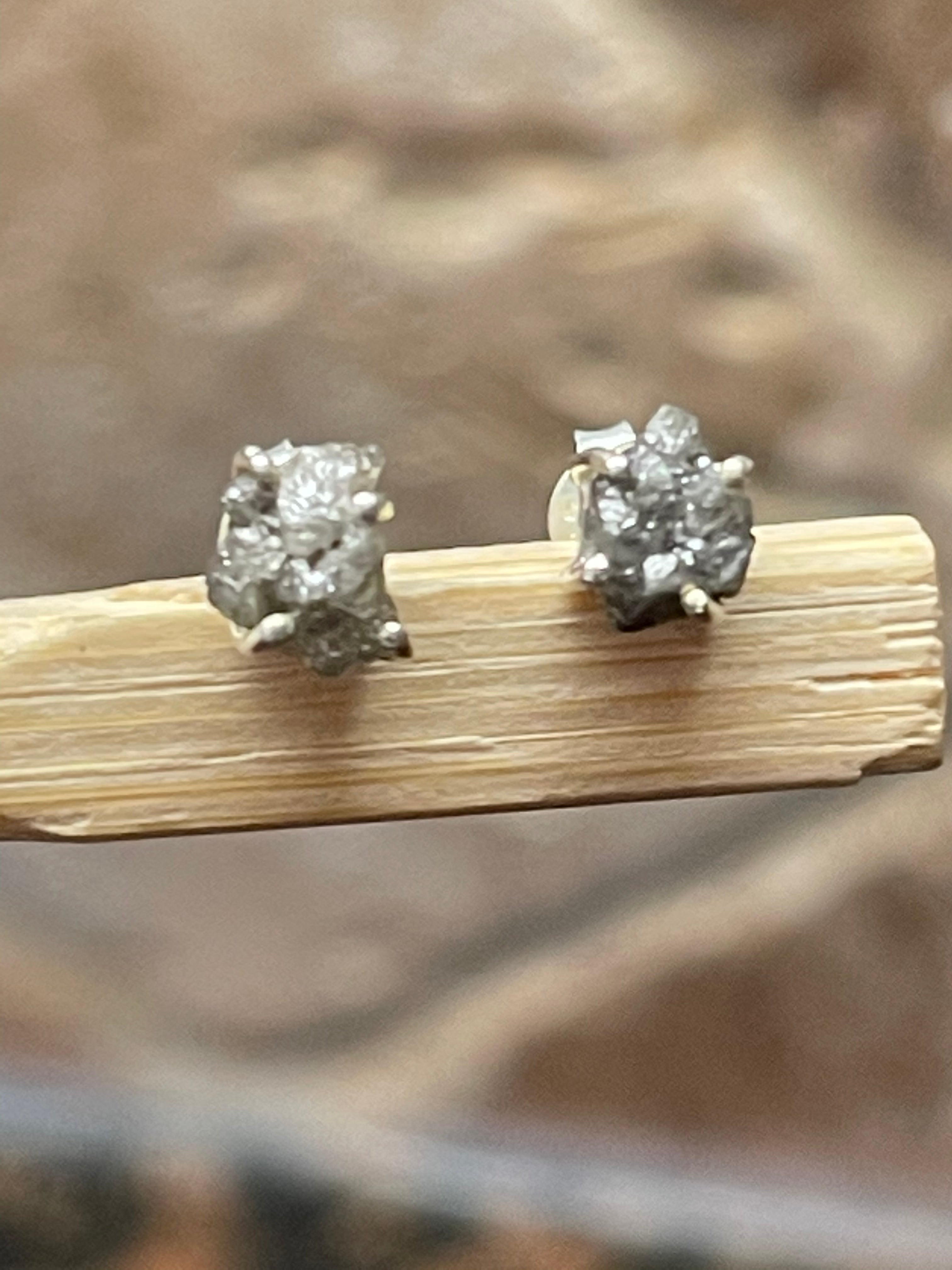 Natural Raw Diamond 925 Solid Sterling Silver Earrings 7mm - Natural Rocks by Kala