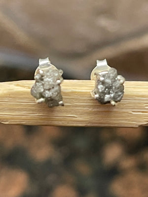Natural Raw Diamond 925 Solid Sterling Silver Earrings 7mm - Natural Rocks by Kala