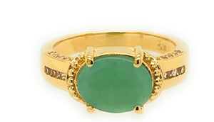 Natural Green Emerald, White Topaz 14k Vermeil Gold Over Silver Wedding Ring size 5, 6, 7, 8, 9 - Natural Rocks by Kala