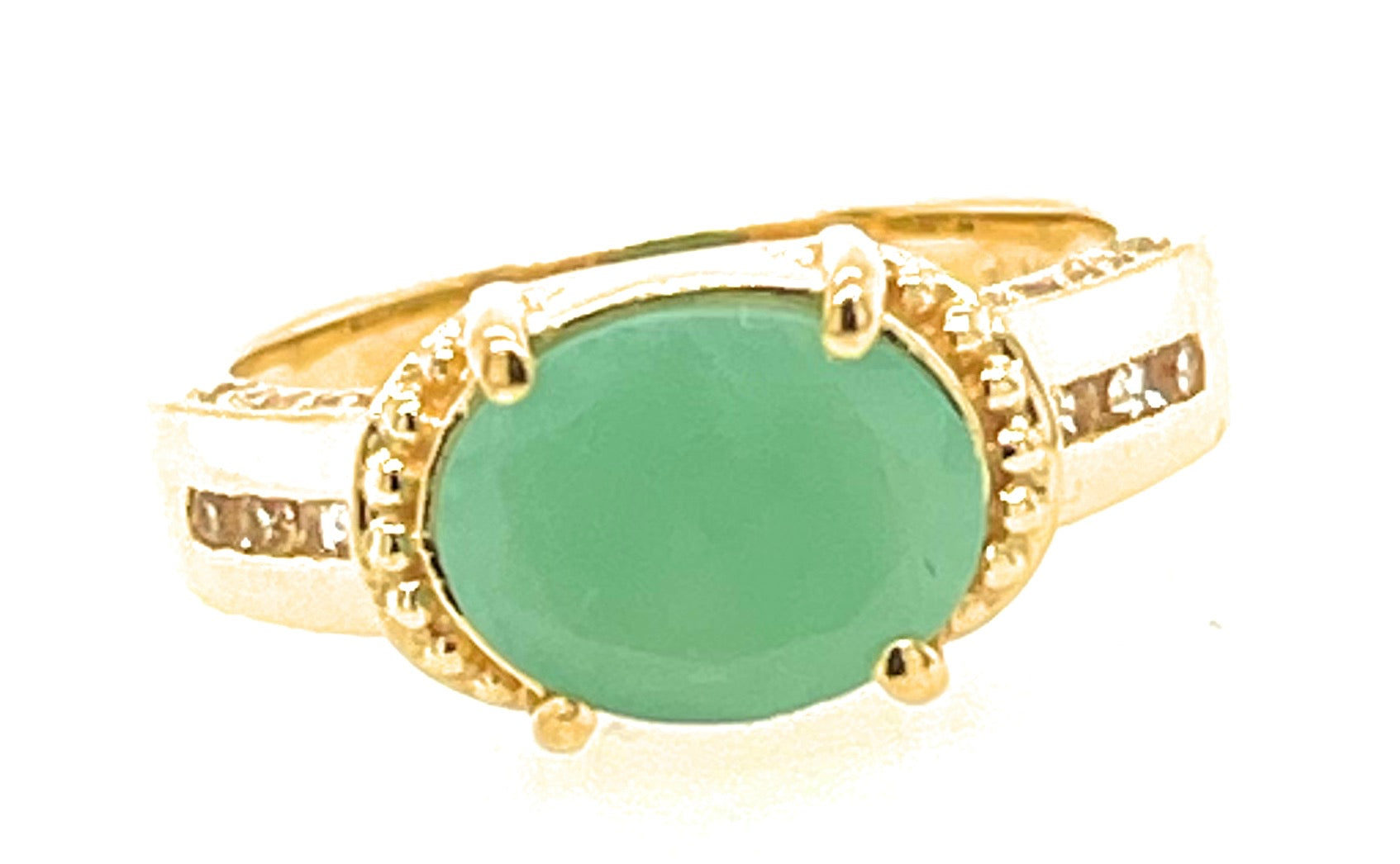 Natural Green Emerald, White Topaz 14k Vermeil Gold Over Silver Wedding Ring size 5, 6, 7, 8, 9 - Natural Rocks by Kala