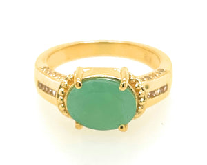 Natural Green Emerald, White Topaz 14k Vermeil Gold Over Silver Wedding Ring size 5, 6, 7, 8, 9 - Natural Rocks by Kala