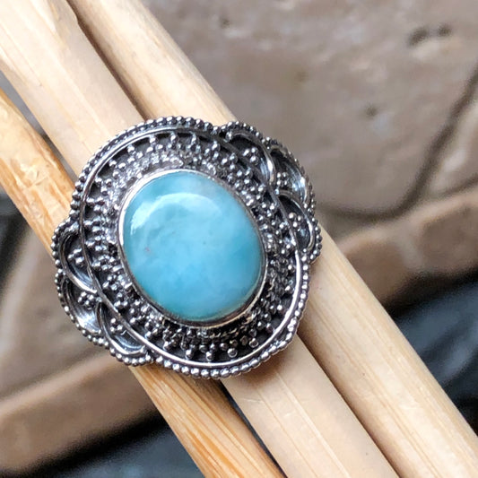 Natural Dominican Larimar 925 Solid Sterling Silver Ring Size 6, 7, 9, 10 - Natural Rocks by Kala