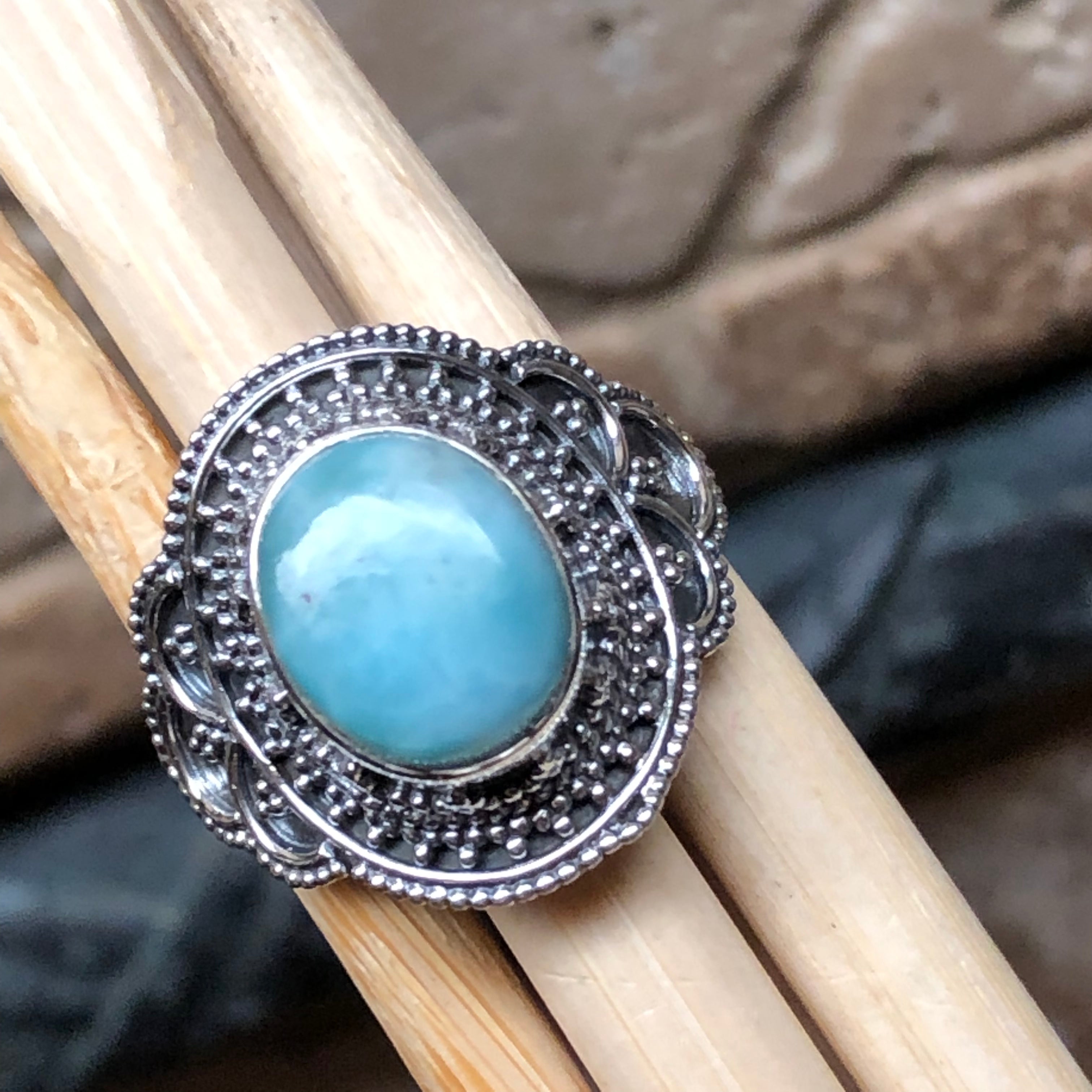 Natural Dominican Larimar 925 Solid Sterling Silver Ring Size 6, 7, 9, 10 - Natural Rocks by Kala