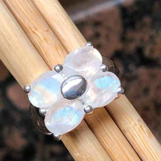 Genuine Rainbow Moonstone 925 Solid Sterling Silver Wedding Ring Size 6, 7, 8, 9 - Natural Rocks by Kala