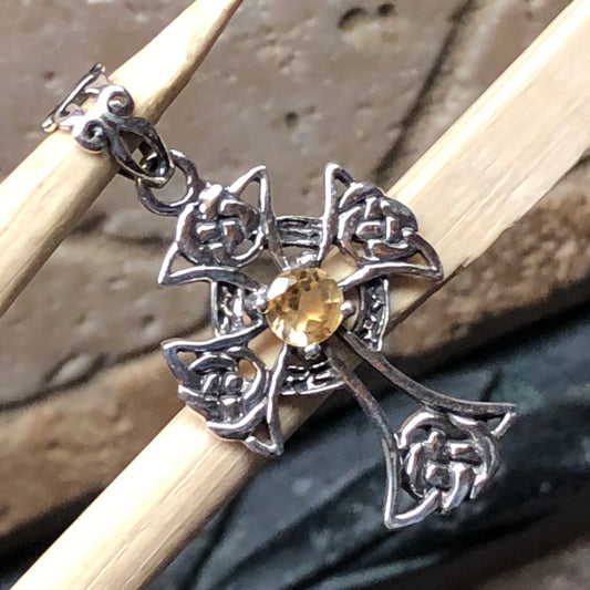 Genuine Golden Citrine 925 Solid Sterling Silver Cross Pendant 35mm - Natural Rocks by Kala