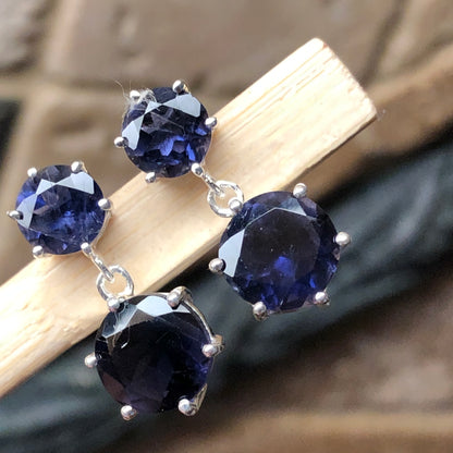 Natural 2.5ct Iolite 925 Solid Sterling Silver Earrings 18mm - Natural Rocks by Kala