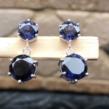 Natural 2.5ct Iolite 925 Solid Sterling Silver Earrings 18mm - Natural Rocks by Kala