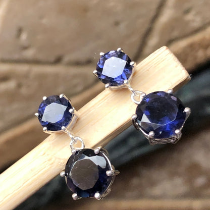 Natural 2.5ct Iolite 925 Solid Sterling Silver Earrings 18mm - Natural Rocks by Kala