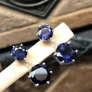 Natural 2.5ct Iolite 925 Solid Sterling Silver Earrings 18mm - Natural Rocks by Kala