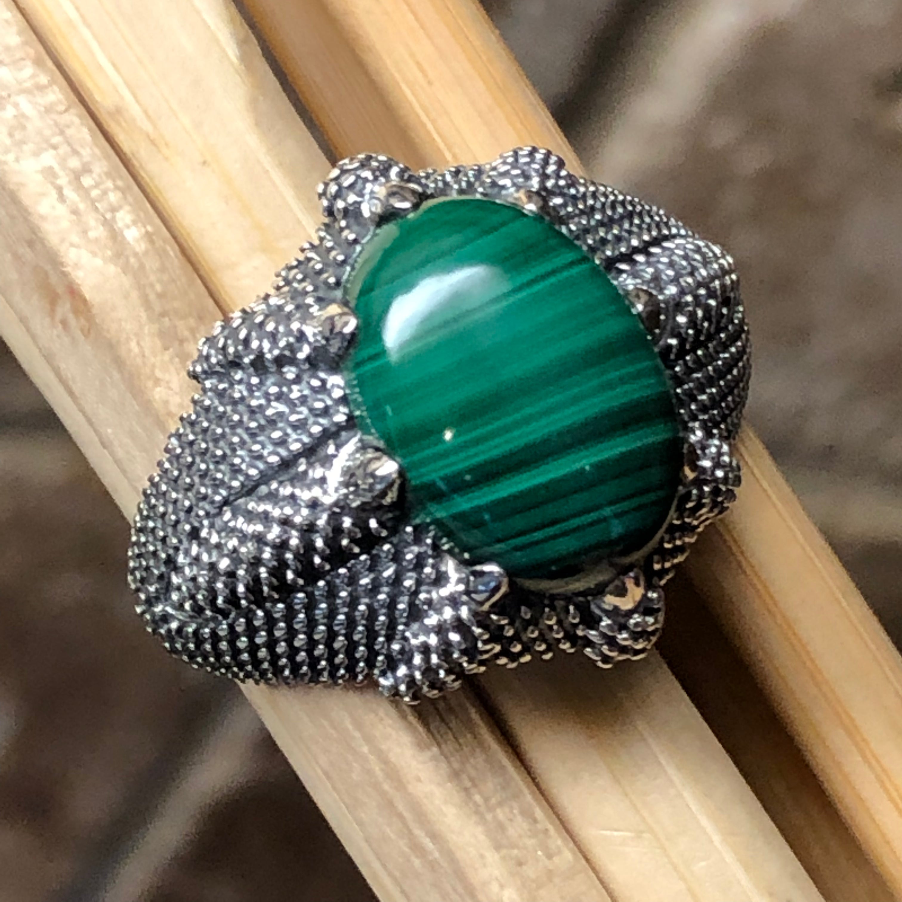 Natural Green Malachite 925 Solid Sterling Silver Men's Ring Size 8, 9, 10, 11, 12 - Natural Rocks by Kala