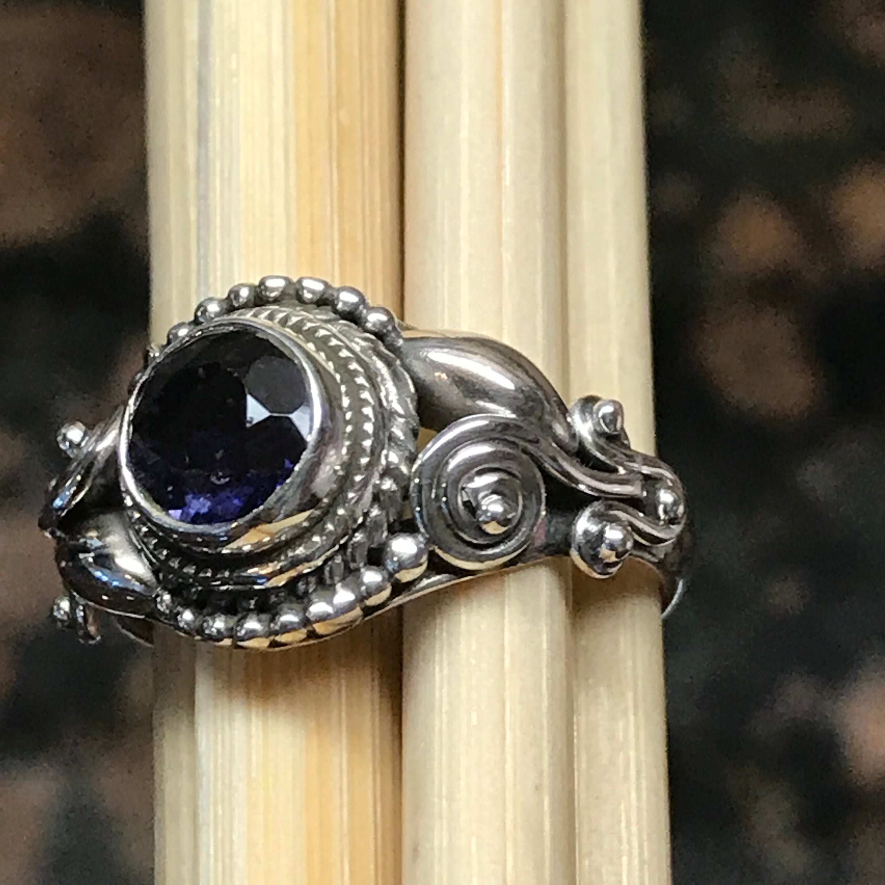 Genuine 1ct Iolite 925 Solid Sterling Silver Engagement Ring Size 6.25, 6.75, 7.75, 9.5 - Natural Rocks by Kala