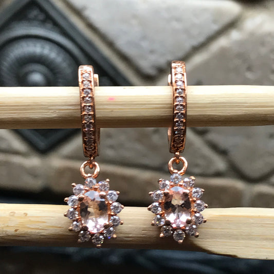 Natural Pink Morganite 925 Solid Sterling Silver Earrings 25mm - Natural Rocks by Kala