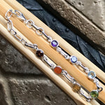 Natural Garnet, Carnelian, Citrine, Peridot 925 Sterling Silver 7-Chakra Bracelet 7" - Natural Rocks by Kala