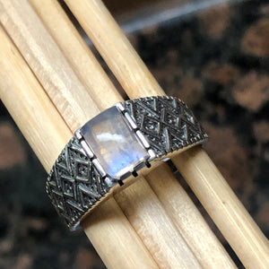 Natural Rainbow Moonstone 925 Solid Sterling Silver Men's Ring Size 8, 9, 10, 12, 13 - Natural Rocks by Kala