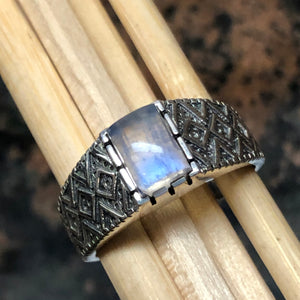 Natural Rainbow Moonstone 925 Solid Sterling Silver Men's Ring Size 8, 9, 10, 12, 13 - Natural Rocks by Kala