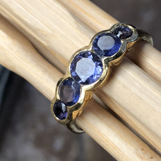 NaturaI Iolite 14k Gold Over Sterling Silver Engagement Band Ring Size 5, 6, 7, 8 - Natural Rocks by Kala