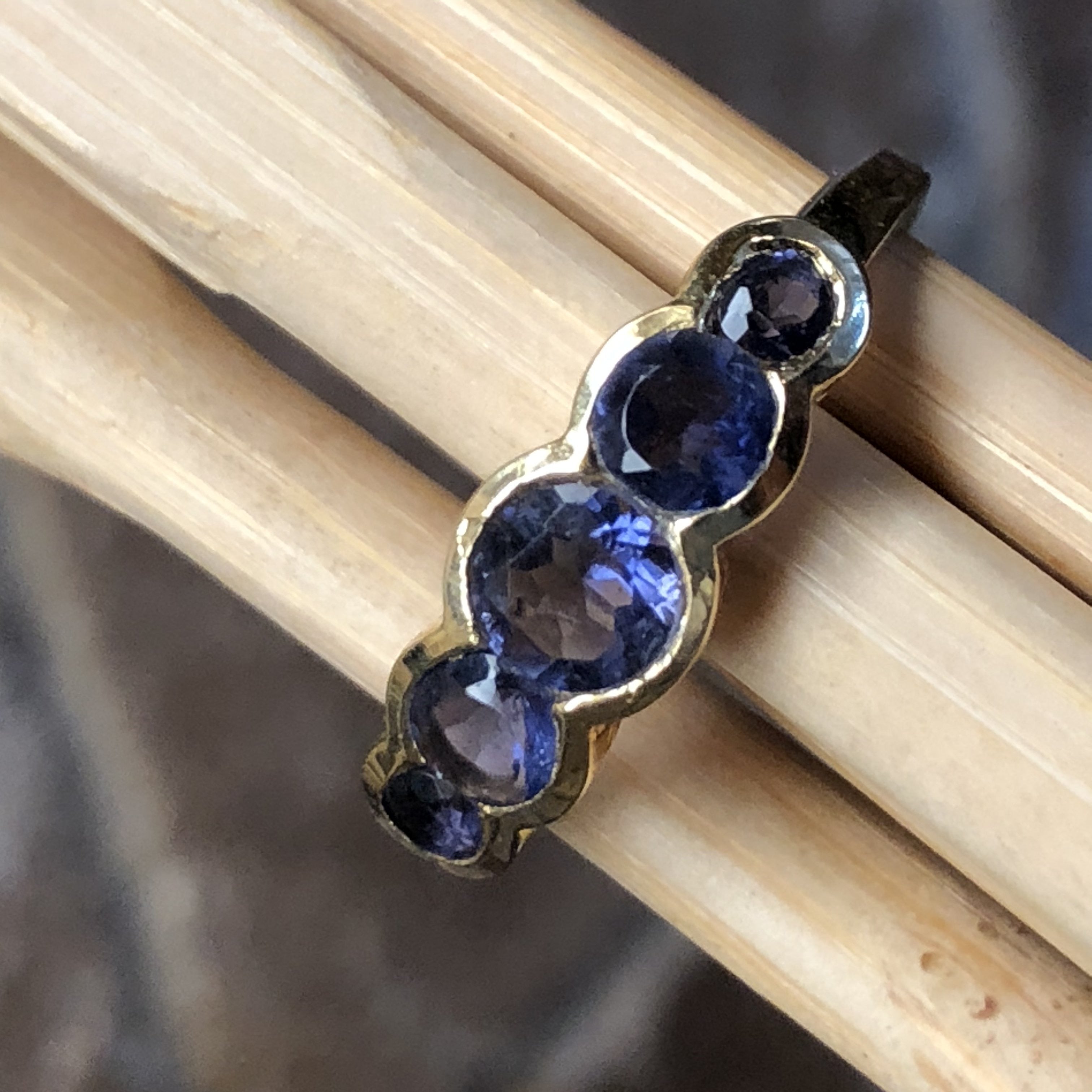 NaturaI Iolite 14k Gold Over Sterling Silver Engagement Band Ring Size 5, 6, 7, 8, 9 - Natural Rocks by Kala