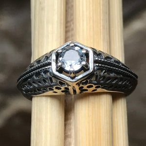 Natural 0.5ct Aquamarine 925 Solid Sterling Silver Engagement Ring Size 6, 7, 8 - Natural Rocks by Kala