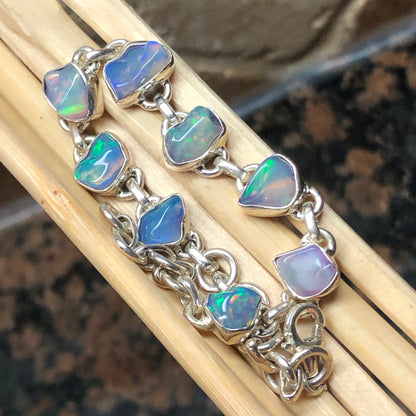 Genuine Ethiopian Opal 925 Solid Sterling Silver Unisex Bracelets 8" - Natural Rocks by Kala