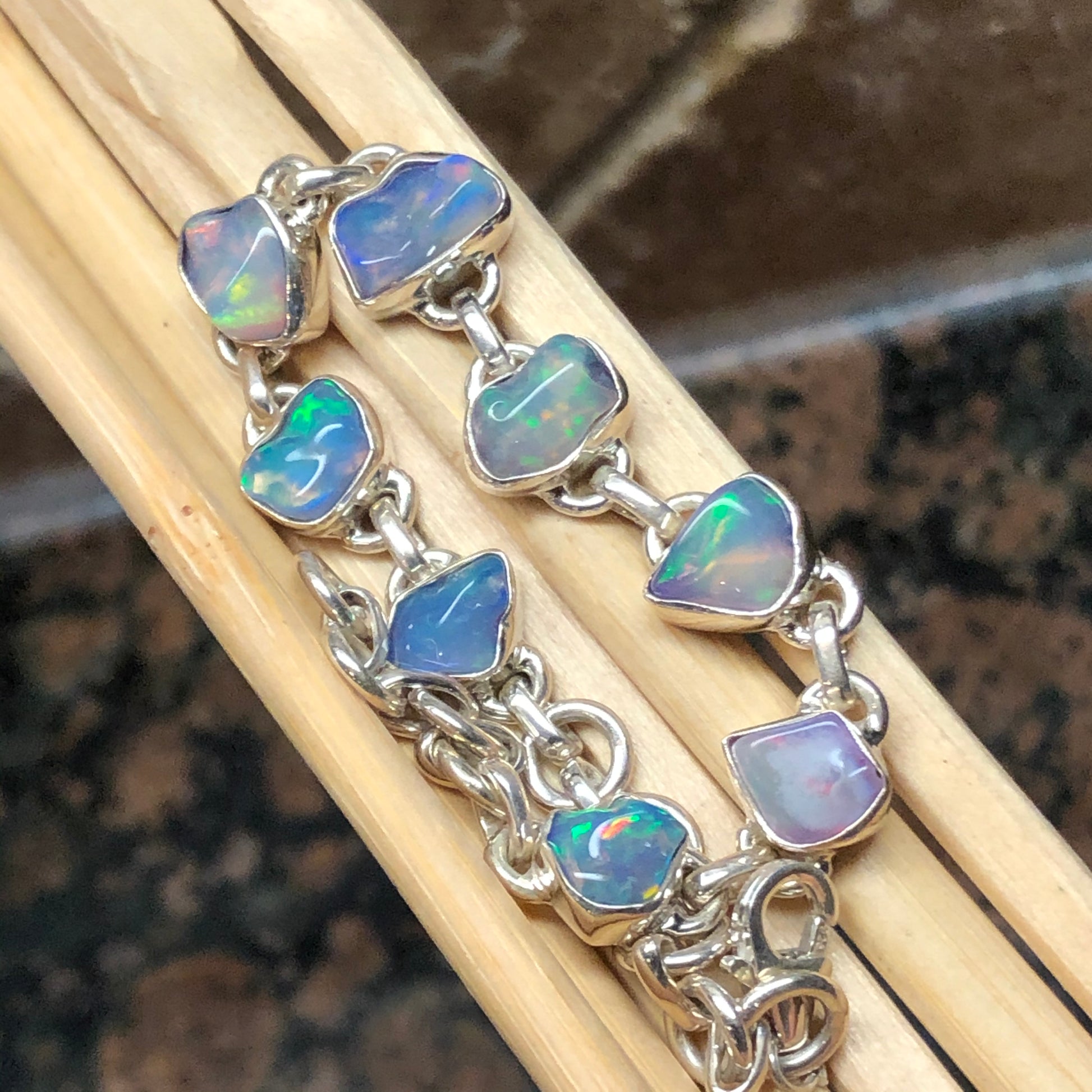 Genuine Ethiopian Opal 925 Solid Sterling Silver Unisex Bracelets 8" - Natural Rocks by Kala