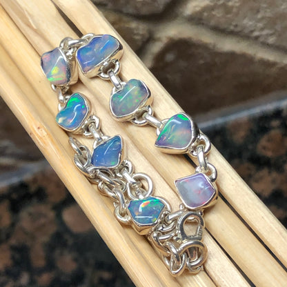 Genuine Ethiopian Opal 925 Solid Sterling Silver Unisex Bracelets 8" - Natural Rocks by Kala