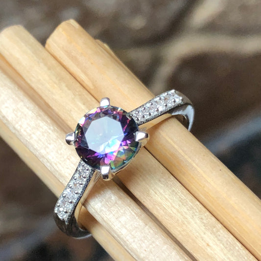 Designer 1ct Mystic Topaz 925 Solid Sterling Silver Ring Size 6, 7, 8, 9 - Natural Rocks by Kala