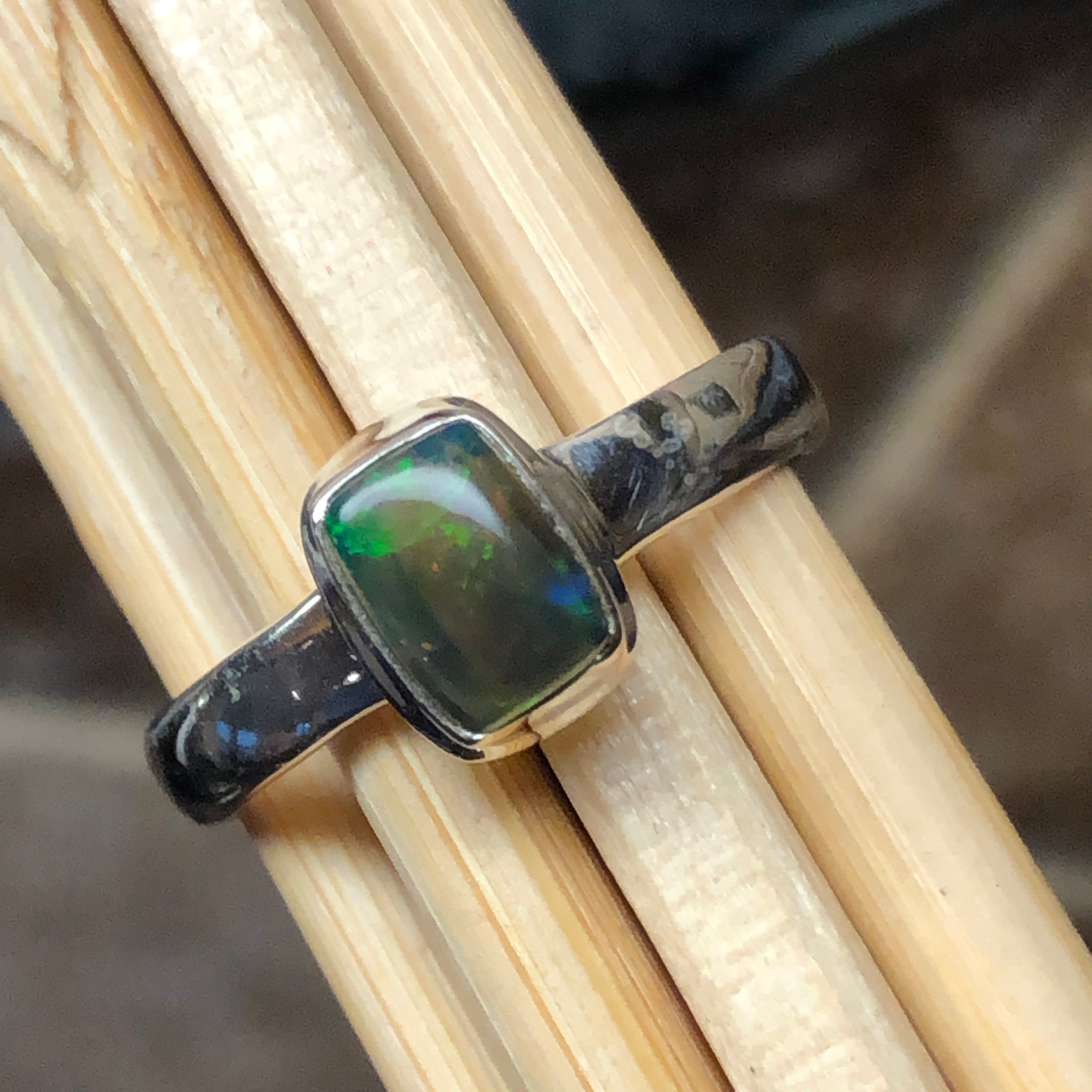 Genuine Chalama Black Opal 925 Solid Sterling Silver Ring Size 8 - Natural Rocks by Kala