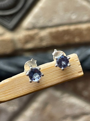Natural Blue Tanzanite 925 Solid Sterling Silver Earrings 5mm - Natural Rocks by Kala