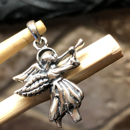 Music Trumpet Angel 925 Solid Sterling Silver Pendant 25mm - Natural Rocks by Kala