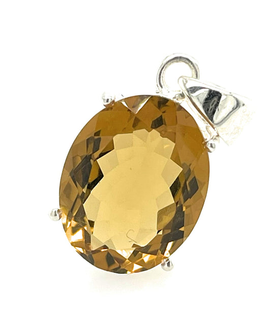 Natural Cognac Quartz 925 Solid Sterling Silver Pendant 22mm - Natural Rocks by Kala