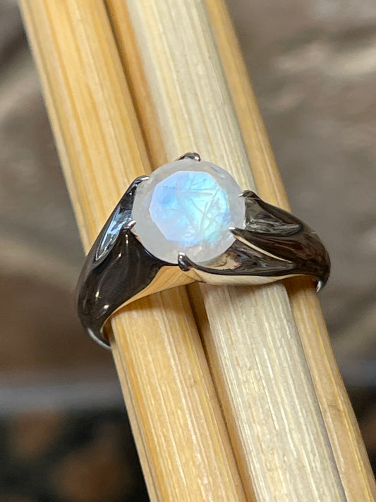 Natural Rainbow Moonstone 925 Solid Sterling Silver Ring Size 5, 6, 7, 8, 9 - Natural Rocks by Kala