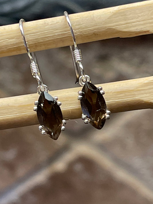 Genuine 2ct Smoky Topaz 925 Solid Sterling Silver Earrings 22mm - Natural Rocks by Kala