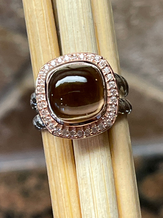 Natural Smoky Topaz 14k Rose Gold, 925 Solid Sterling Silver Ring Size 5, 6, 7, 8, 9 - Natural Rocks by Kala