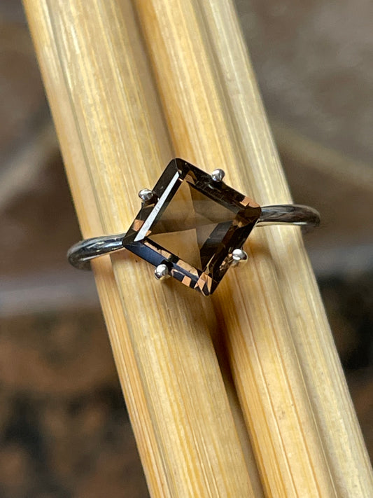 Genuine 2ct Smoky Topaz 925 Solid Sterling Silver Ring Size 4.5, 6.5, 7.75, 8.25 - Natural Rocks by Kala