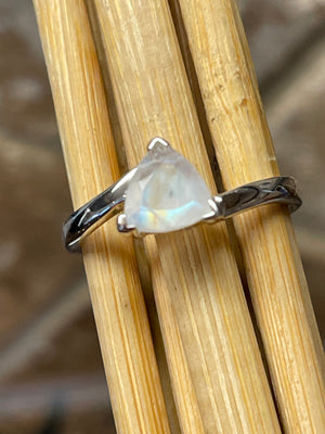 Natural Rainbow Moonstone 925 Solid Sterling Silver Engagement Ring Size 5, 6, 7, 8 - Natural Rocks by Kala