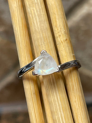 Natural Rainbow Moonstone 925 Solid Sterling Silver Engagement Ring Size 5, 6, 7, 8 - Natural Rocks by Kala