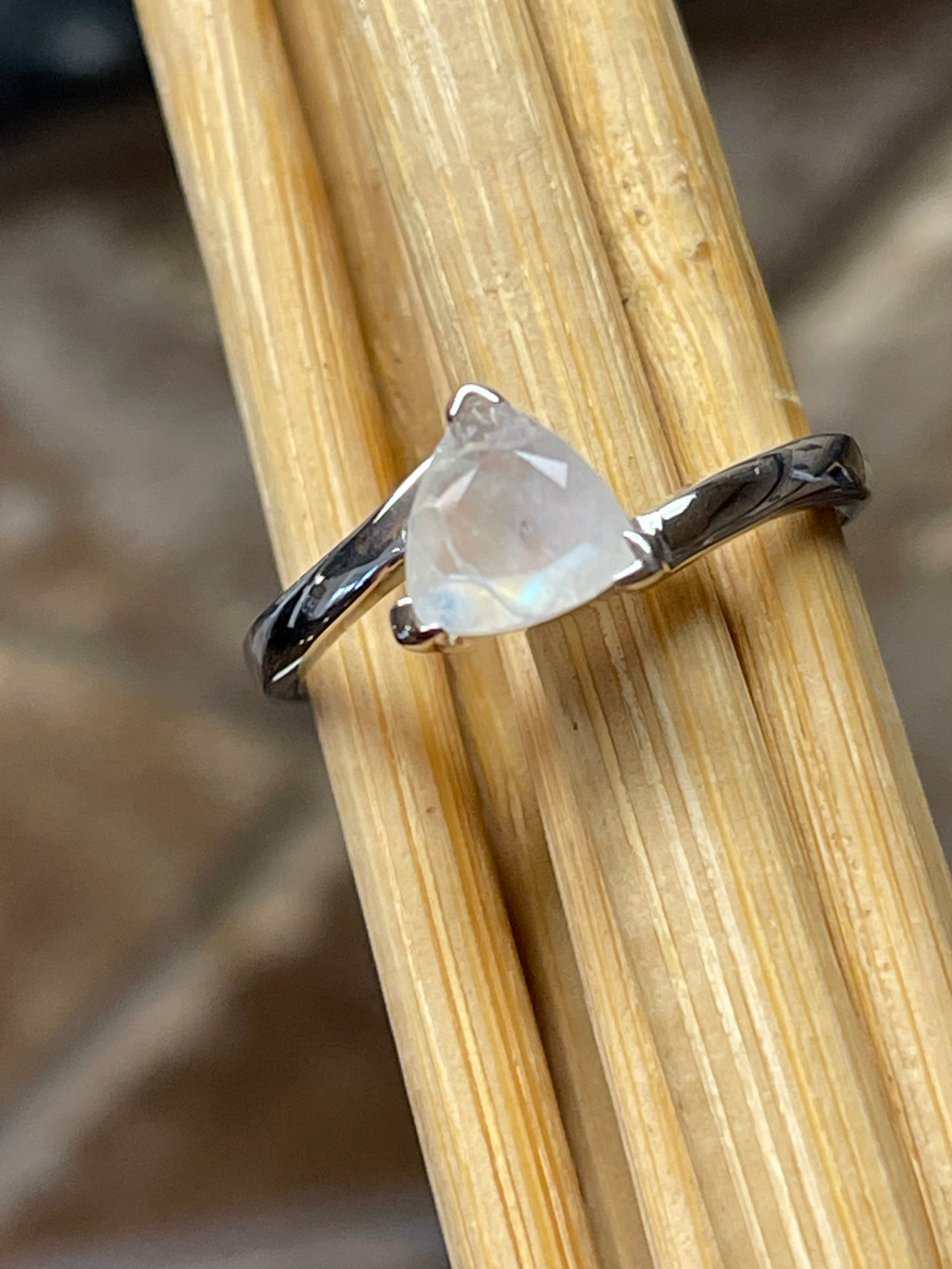 Natural Rainbow Moonstone 925 Solid Sterling Silver Engagement Ring Size 5, 6, 7, 8 - Natural Rocks by Kala